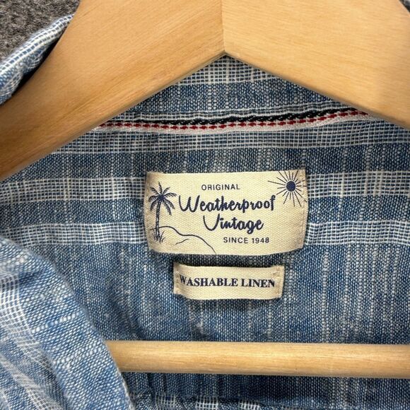 Weatherproof Vintage Shirt Men XL Blue Striped Button Up Collared Short Sleeve - Picture 3 of 8